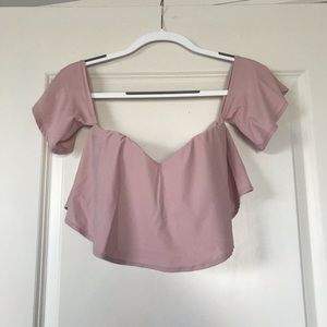 Pink flowy sleeve crop top